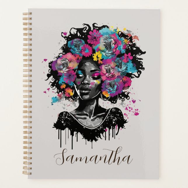 Floral Classy Afro Frau Planer (Vorderseite)
