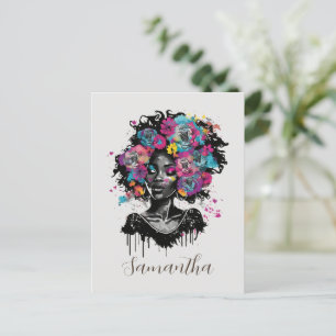 Floral Classy Afro Frau Postkarte