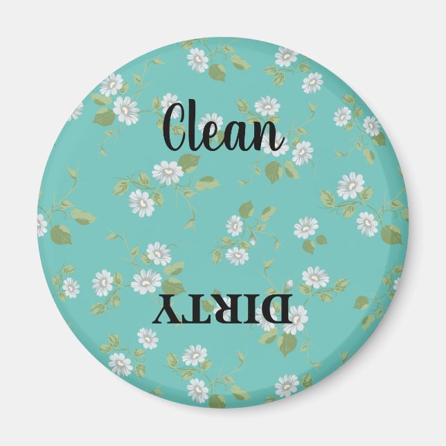 Floral Clean Dirty White Daisies Teal Dishwasher Magnet (Vorne)