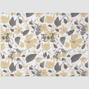 Floral Clematis Watercolor Gold Gray Black Seidenpapier