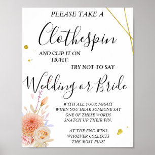 Floral Clothespin Brautparty-Spielzeichen Poster