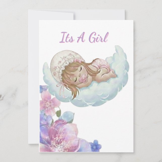 Floral cloud Baby girl Shower Einladung (Vorderseite)