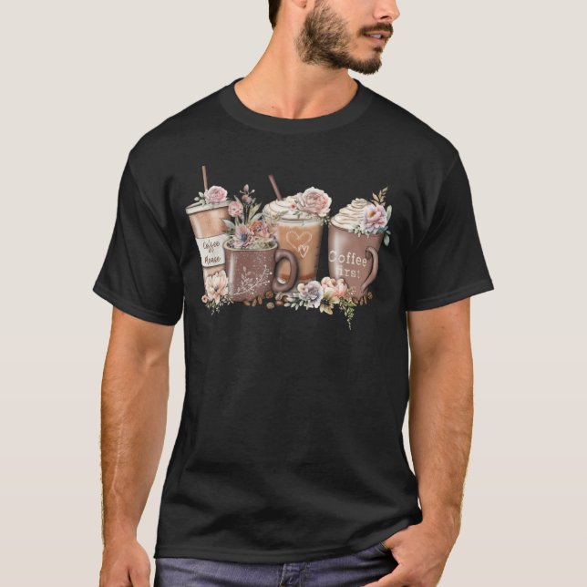 Floral Coffee Cup Iced Latte With Spring Flowers T-Shirt (Vorderseite)
