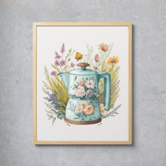 Floral Coffee Küche Wasserfarbe Botanischer Boho Poster (Floral Coffee Kitchen Watercolor Botanical Boho Poster
)