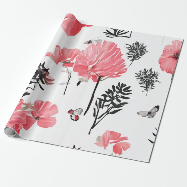 Floral Collage Watercolor Wrap Geschenkpapier (Ungerollt)