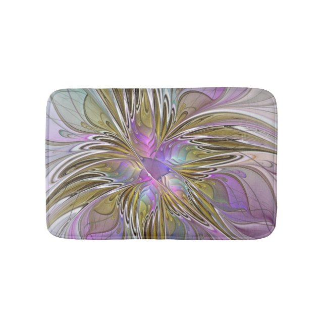 Floral Colorful Abstract Fractal With Pink & Gold Badematte (Vorderseite)