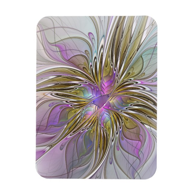 Floral Colorful Abstract Fractal With Pink & Gold Magnet (Vertikal)