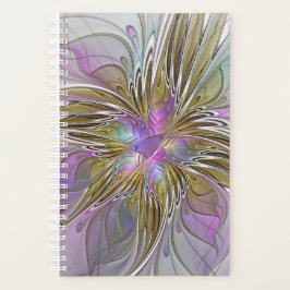 Floral Colorful Abstract Fractal With Pink & Gold Planer