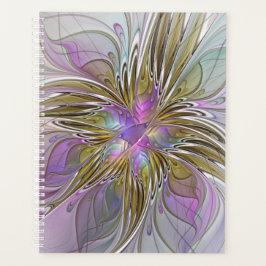 Floral Colorful Abstract Fractal With Pink & Gold Planer