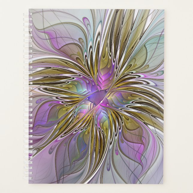 Floral Colorful Abstract Fractal With Pink & Gold Planer (Vorderseite)