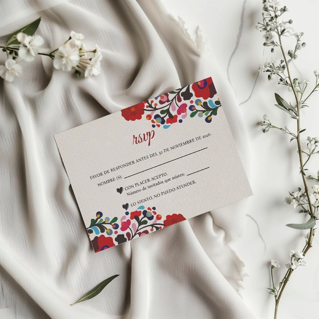 Floral Colorful Botanical Flowers Spanish Wedding RSVP Karte (Floral Colorful Botanical Flowers Spanish Wedding RSVP Card)