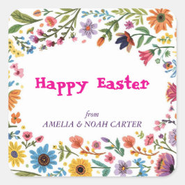Floral Colorful Easter BRUNCH & HUNT Quadratischer Aufkleber
