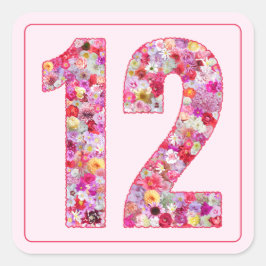 Floral Colorful Pink Month Number 12 Quadratischer Aufkleber