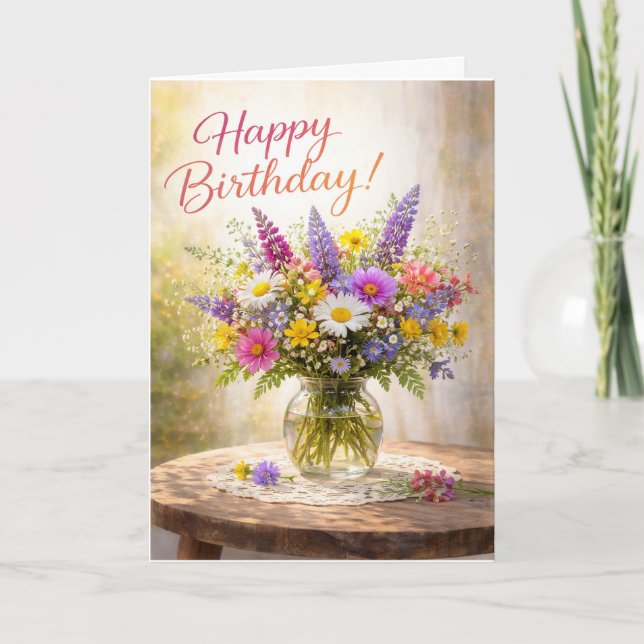 Floral Colorful Wildflowers Birthday Karte (Vorderseite)