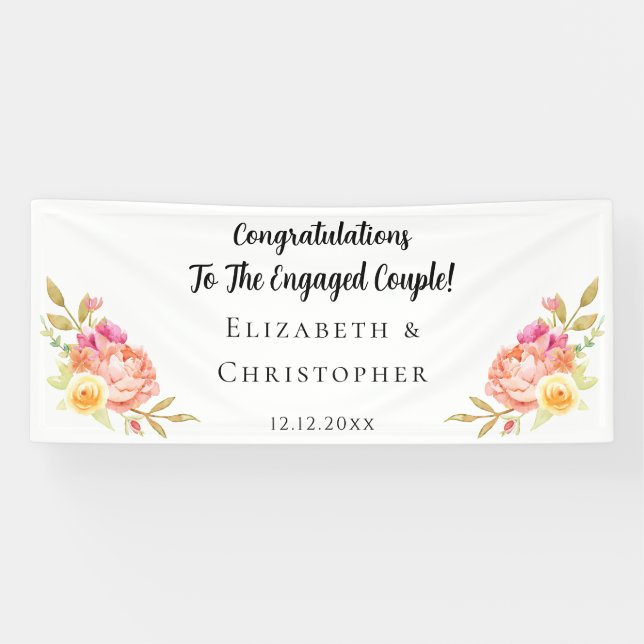 Floral Congratulations Engagement Party Banner (Horizontal)