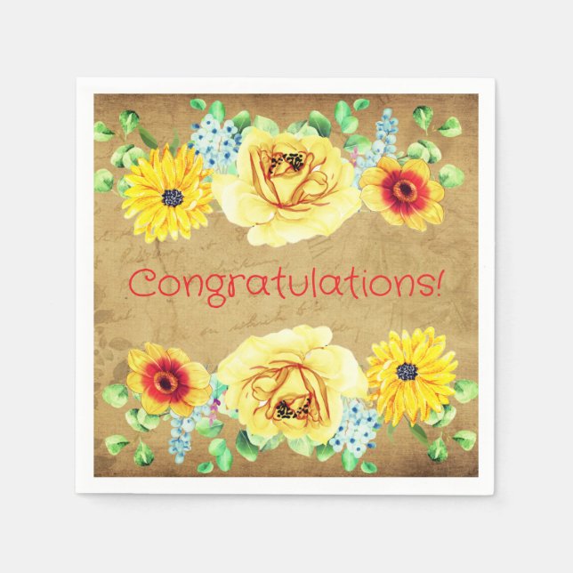 Floral Congratulations Paper Party Napkins Serviette (Vorderseite)