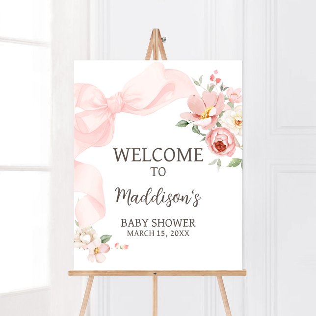 Floral Coquette Baby in Bloom Baby Dusche Willkomm Poster (Baby in Bloom Floral Coquette Welcome Sign)
