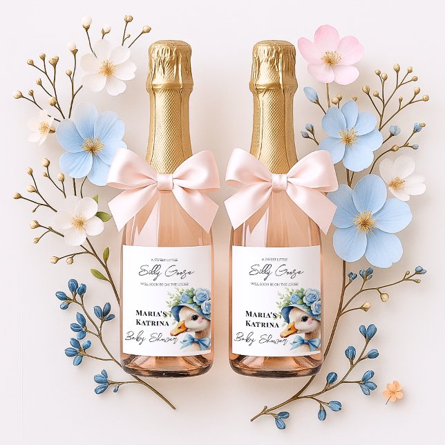 Floral Coquette Bow  Silly Goose Boy Baby shower Weinetikett (Von Creator hochgeladen)