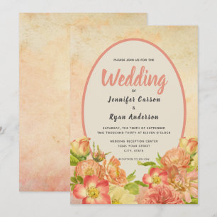 Floral Coral English Garden Country Wedding Einladung