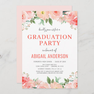 Floral Coral Peach 2023  Grad Party Invite Einladung