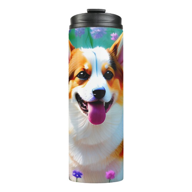 Floral Corgi Thermosbecher (Vorderseite)