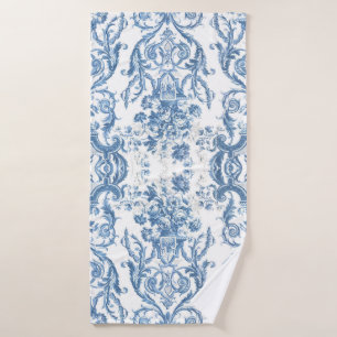 Floral Cottage Elegant Blue White English Country Badehandtuch