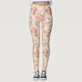 Floral Cottage Roses Pattern – Romantic Vintage  Leggings