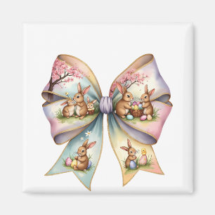Floral Cottontail Bunny Coquette Bow Rabbit Oster Magnet