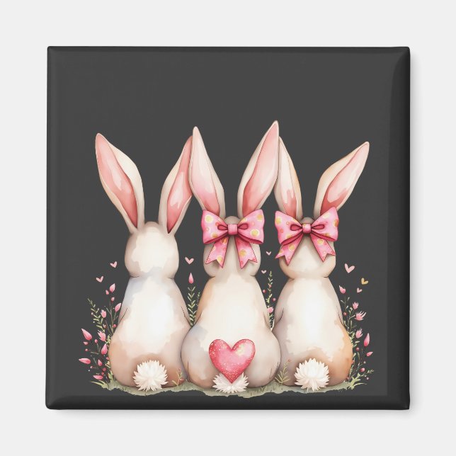 Floral Cottontail Bunny Coquette Bow Rabbit Oster Magnet (Vorne)
