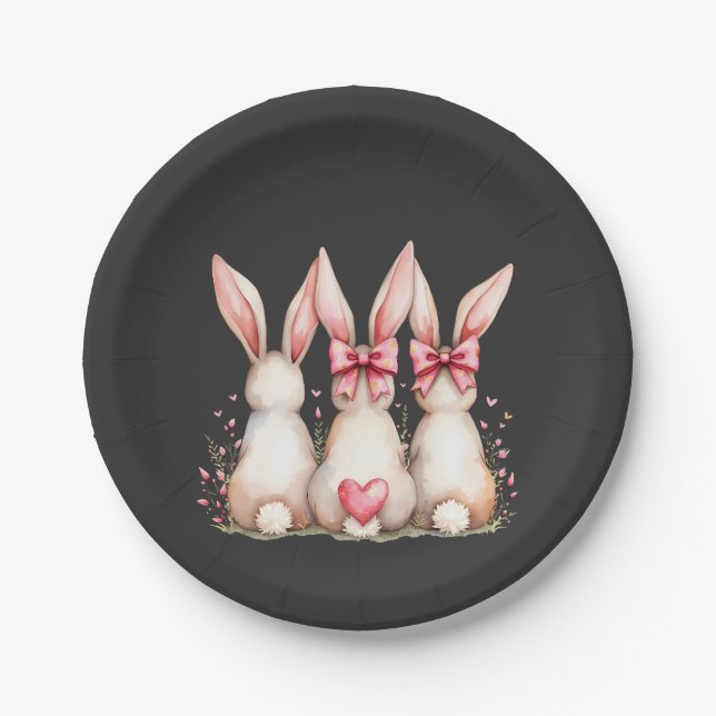 Floral Cottontail Bunny Coquette Bow Rabbit Oster Pappteller (Vorderseite)