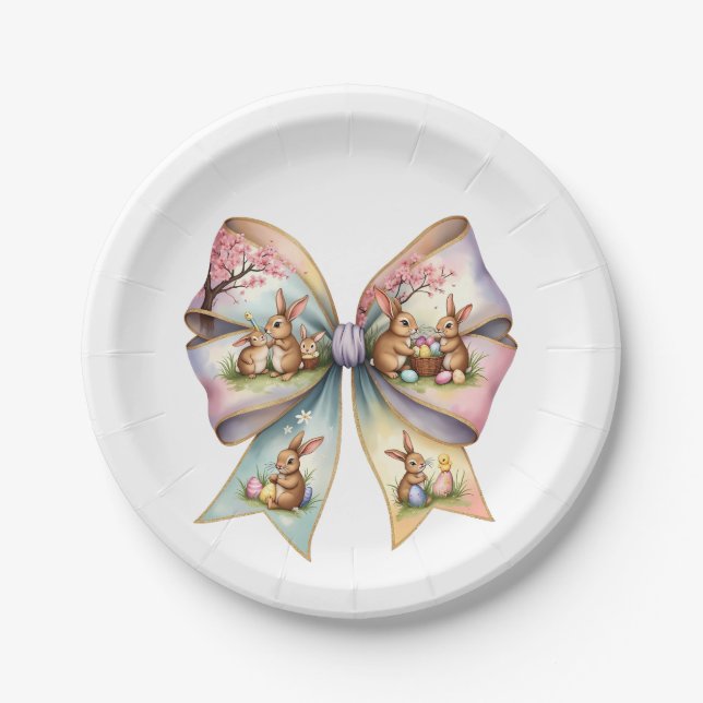 Floral Cottontail Bunny Coquette Bow Rabbit Oster Pappteller (Vorderseite)