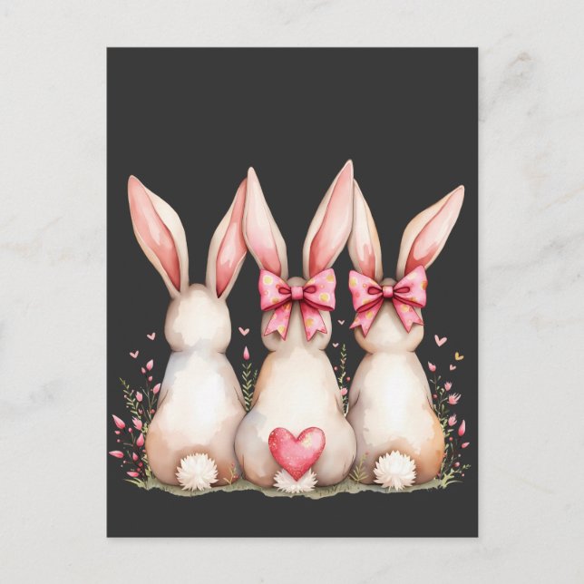 Floral Cottontail Bunny Coquette Bow Rabbit Oster Postkarte (Vorderseite)