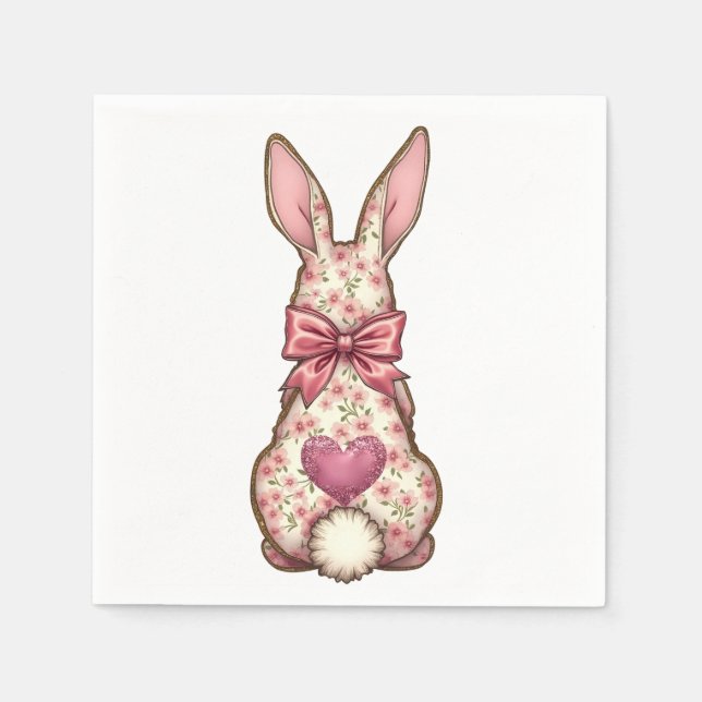 Floral Cottontail Bunny Coquette Bow Rabbit Oster Serviette (Vorderseite)