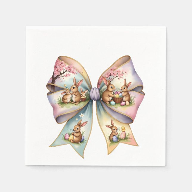 Floral Cottontail Bunny Coquette Bow Rabbit Oster Serviette (Vorderseite)