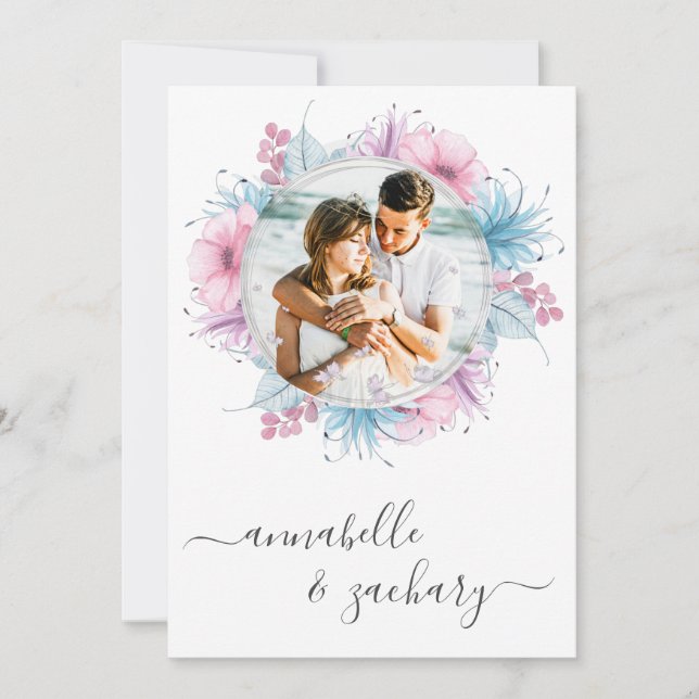 *~* Floral Couple FOTO UAWG + QR AR6 Wedding Inv Einladung (Vorderseite)