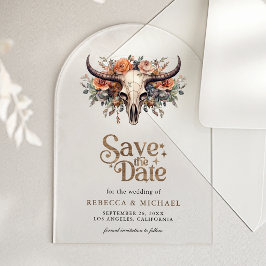 Floral Cow Skull Western Wedding Save the Date Acryleinladungen