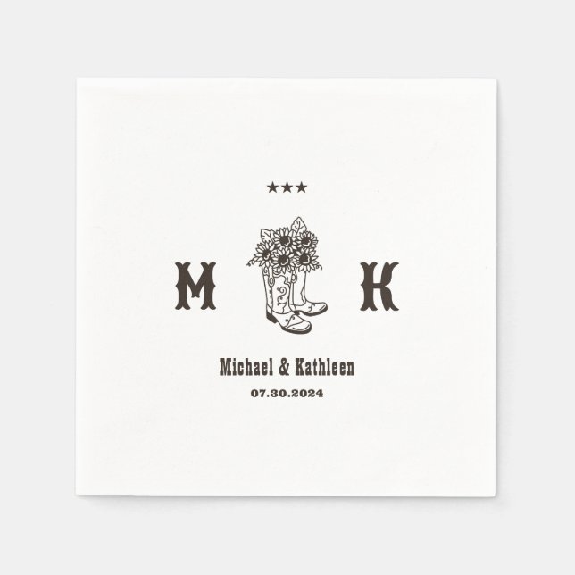 Floral Cowboy Boots Western Land Rustikale Hochzei Serviette (Vorderseite)