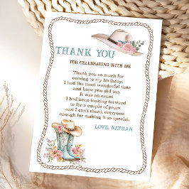 Floral Cowgirl Boots and Hat Birthday Dankeskarte