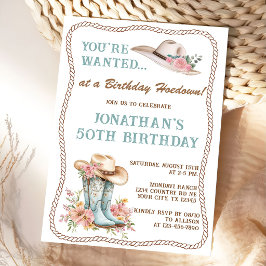 Floral Cowgirl Boots and Hat Birthday Invitation Einladung