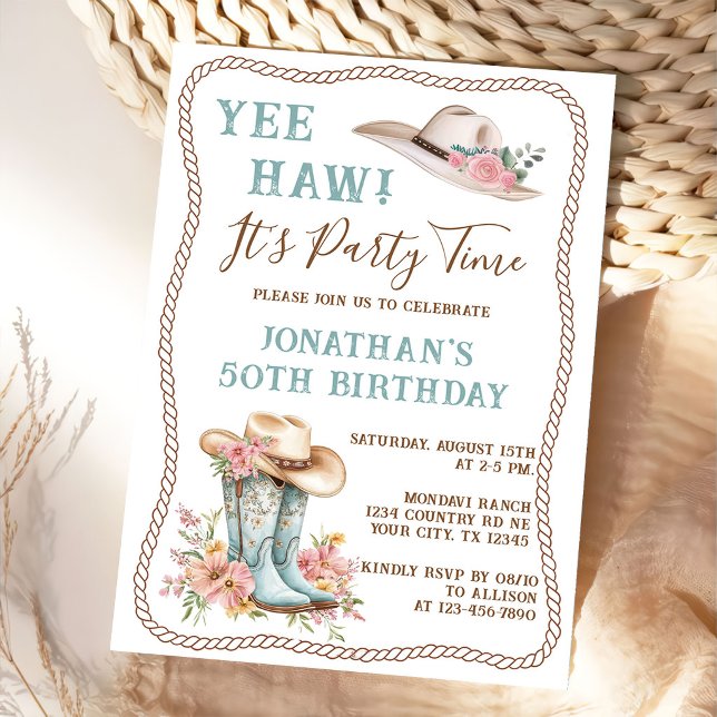 Floral Cowgirl Boots and Hat Birthday Invitation  Einladung (Von Creator hochgeladen)