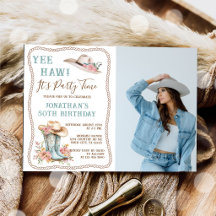 Floral Cowgirl Boots and Hat Birthday Invitation 