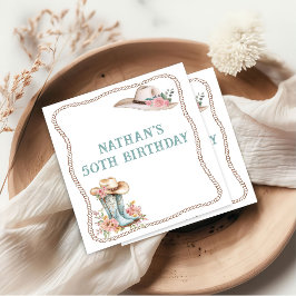 Floral Cowgirl Boots and Hat Birthday Paper Napkin Serviette