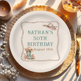 Floral Cowgirl Boots and Hat Birthday Paper Plate Pappteller