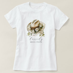 Floral Cowgirl Hat Bride Posse Floral Horseshoe T-Shirt