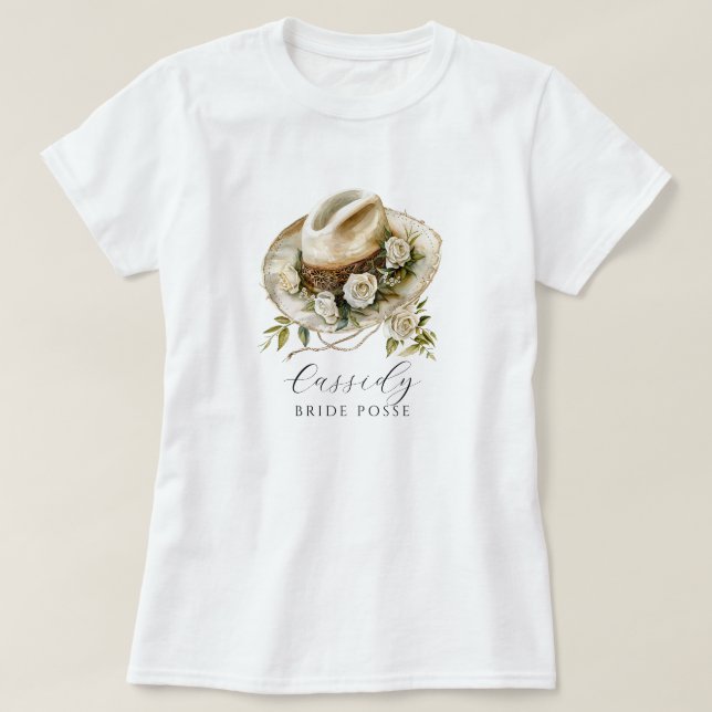 Floral Cowgirl Hat Bride Posse Floral Horseshoe T-Shirt (Design vorne)