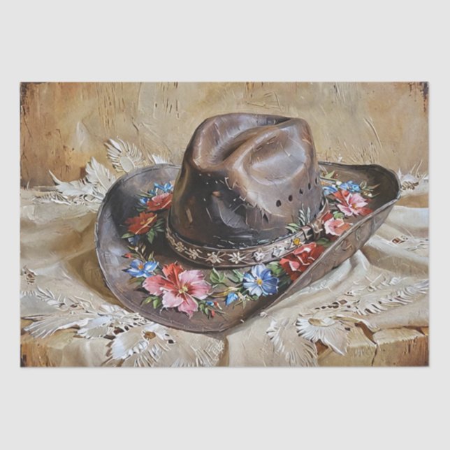 Floral Cowgirl Hat Decoupage Tissue Paper Seidenpapier (Vorderseite)