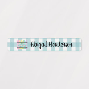 Floral Crayon Aqua Blue Kariert Name Labels Etiketten