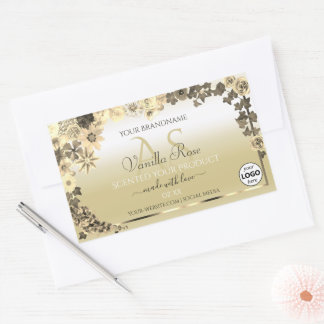 Floral Cream Gold-Produktkennzeichnungen Monogramm Rechteckiger Aufkleber