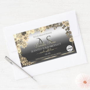 Floral Creme Silver Product Labels Monogram Logo Rechteckiger Aufkleber