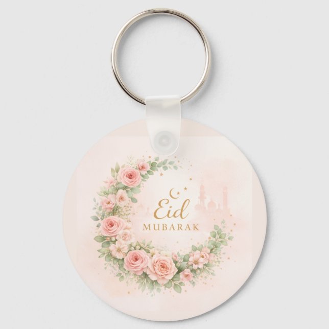 Floral Crescent Eid Mubarak Keychain– Soft Pink & Schlüsselanhänger (Vorderseite)